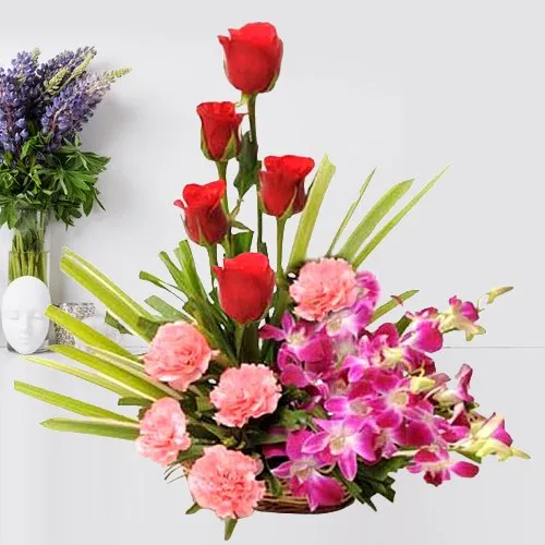 Fresh Assorted Flowers Basket Arrangement