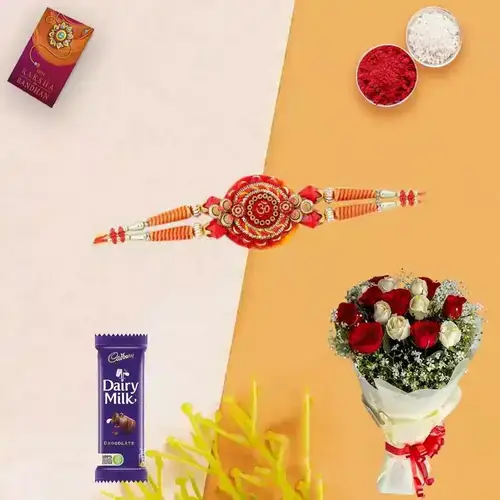 Magnificent Rosy Ecstasy One Dairy Milk (13 gms.) with One pc. Rakhi