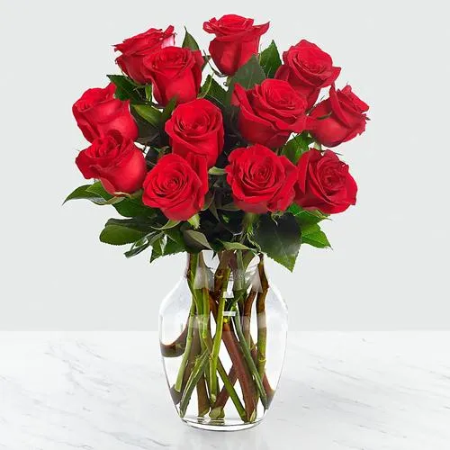 Beautiful Selection of Red Roses in Glass Vase