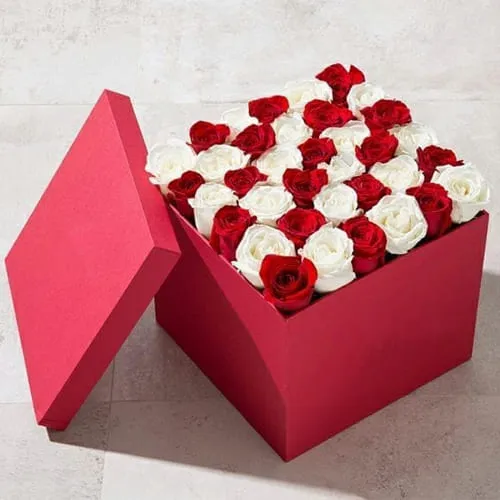 Captivating Red Box of Red n White Roses