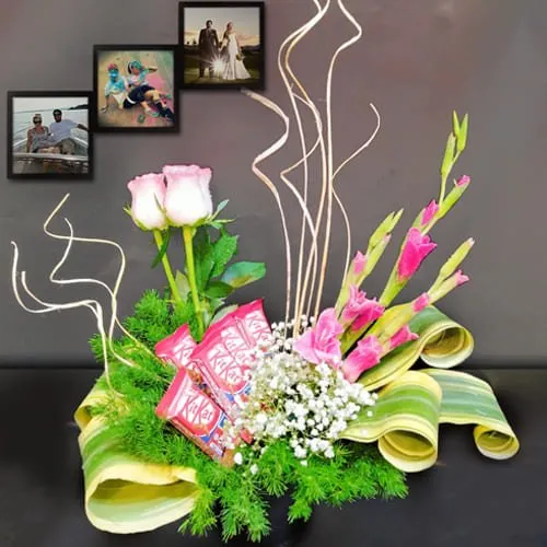 Graceful Arrangement of Assorted Flowers with Chocolates