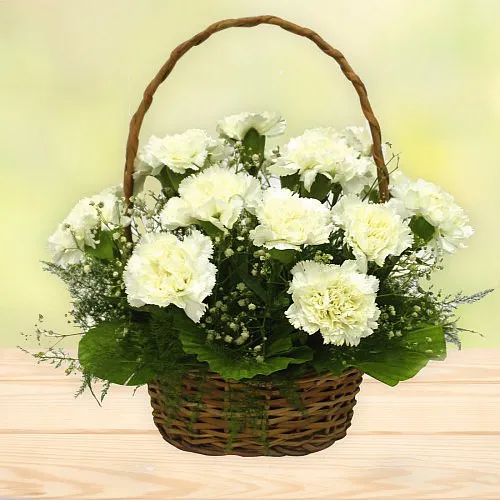 Fresh White Carnations Basket