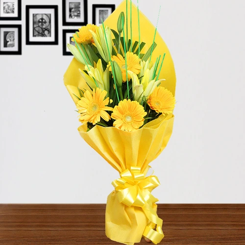 Yellow Gerberas N Lilies Bouquet