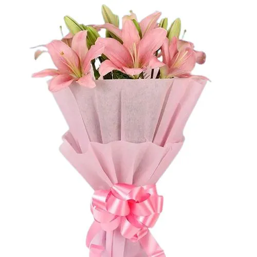 Beautiful Pink Lilies Bouquet wrapped in a Tissue