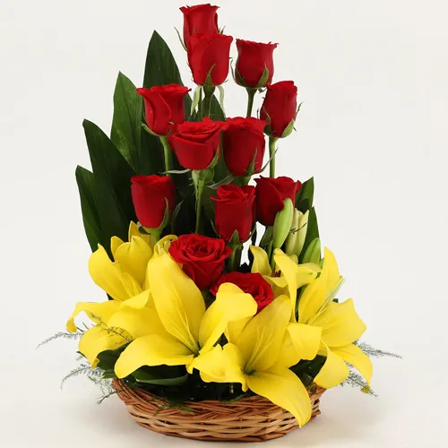 Alluring Lilies N Roses Basket