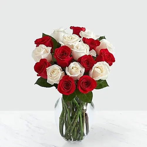 Exquisite Red N White Roses in a Glass Vase