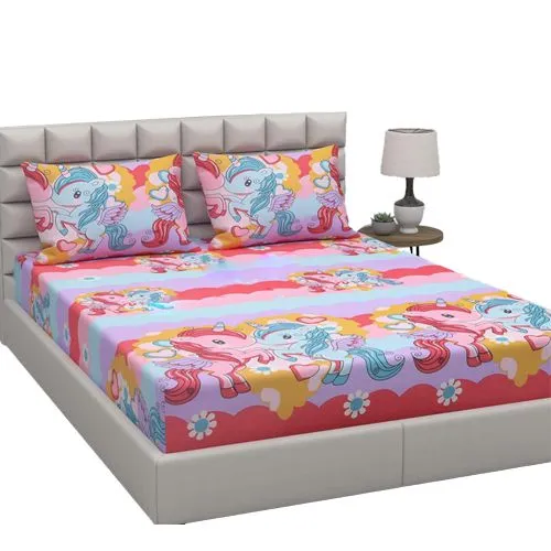 Stunning Unicorn Print Double Bed Sheet with Pillow Cover