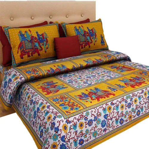 Awesome Rajasthani Print Double Bedsheet with Pillow Cover