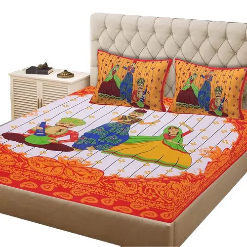Outstanding Rajasthani Print Double Bed Sheet with Pillow Cover Combo