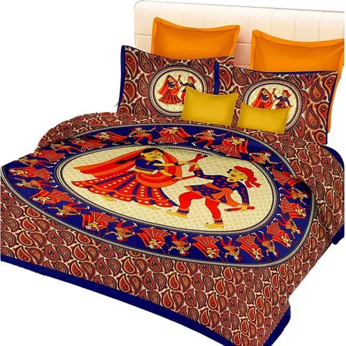 Stunning Combo of Jaipuri Print Double Bed Sheet N Pillow Cover
