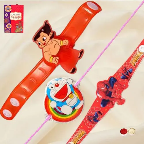 Online Flower Delivery, Wonderful Set of 3 Cartoon Rakhi for Kids to  Chandigarh, India