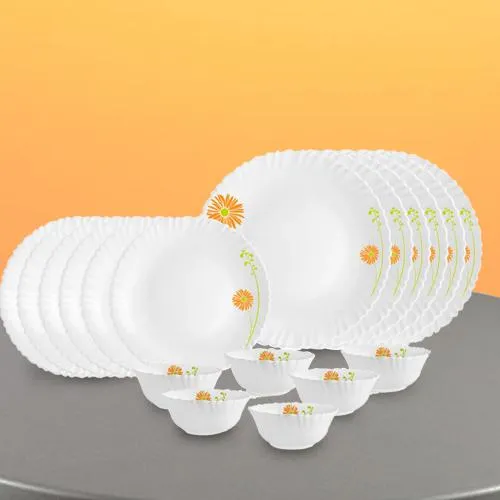 Alluring Cello Opalware White n Lilac Dinner Set