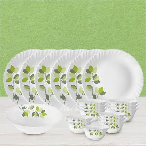 Ravishing Larah by Borosil Green Leaves Silk Series Dinner Set