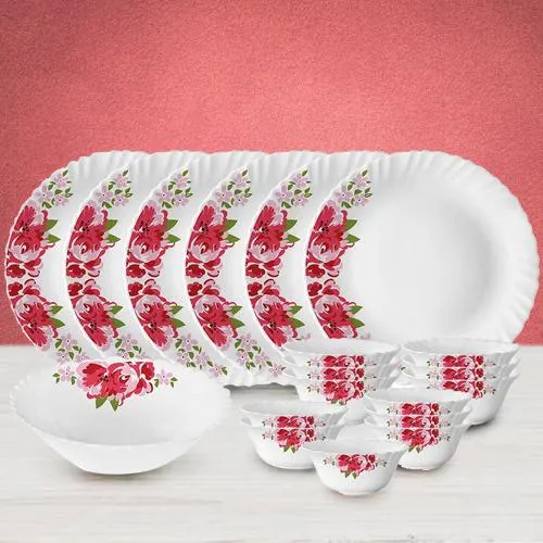 Adorable Larah by Borosil Rose Red Silk Series Dinner Set