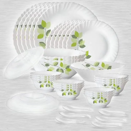 Lovely Larah by Borosil Green Leaves Silk Series Dinner Set