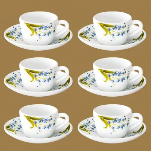 Lovely Larah 12pc Cup N Saucer Set in Blue N White from Borosil