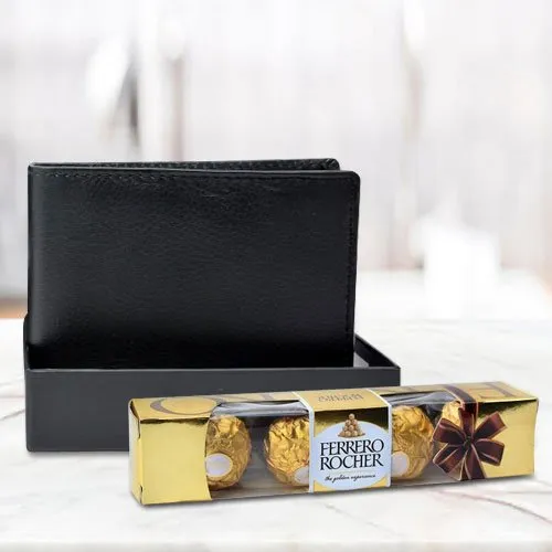 Outstanding Black Leather Wallet with Ferrero Rocher Chocolate