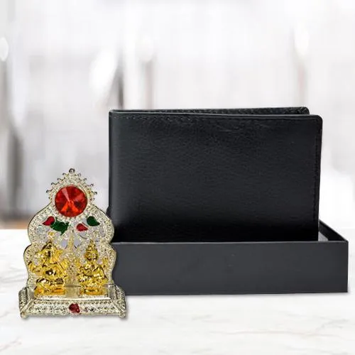 Attractive Ganesh Laxmi Mandap with a Black Wallet for Gents