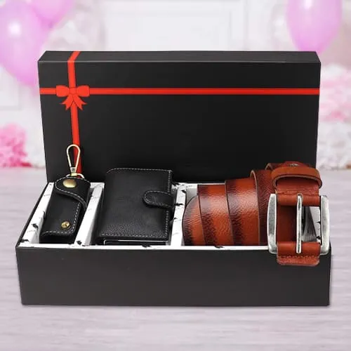 Eye Catching Hide N Skin Mens Leather Card Wallet Belt N Keychain