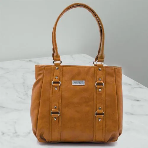 Attractive Womens Leather Vanity Bag in Tan Color