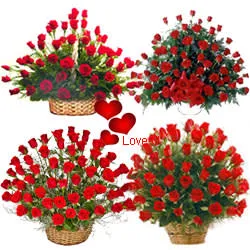 250 Pcs. Exclusive Dutch Red Roses in Multi Basket
