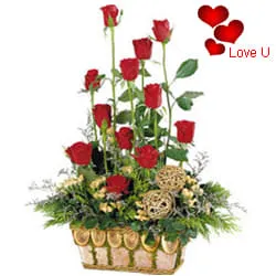 15 Exclusive Dutch Red Roses in Cane Basket