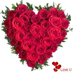 Red Roses in Heart Shape Arrangement.