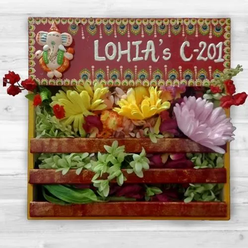 Spectacular Handmade Dot Mandala Art Ganesha Personalized Nameplate with Art Flower Decor