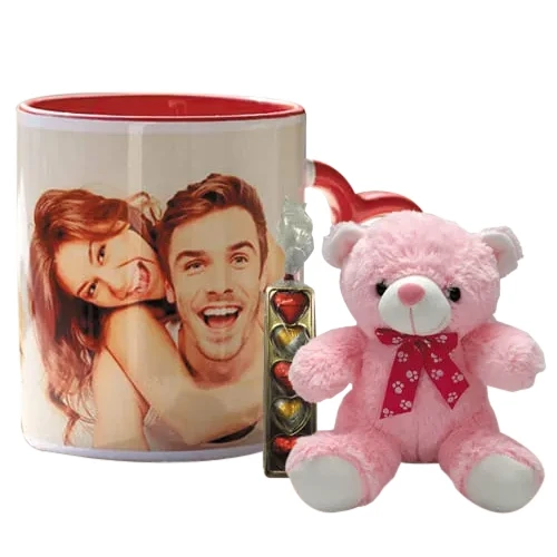 Stunning Personalized Photo Mug with Heart Chocolate N Red Teddy