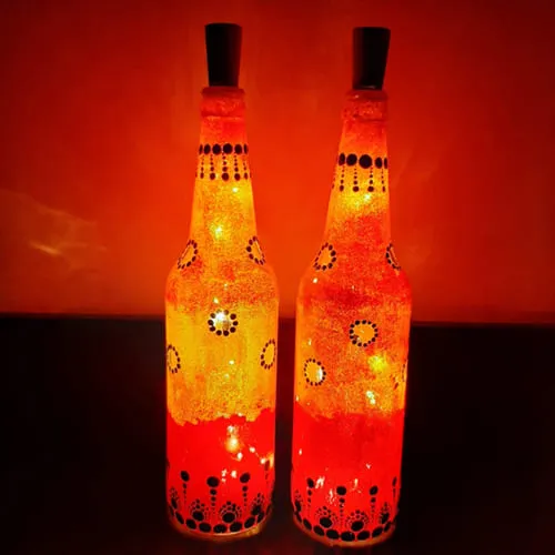 Radiant Pair of Handmade Dot Mandala Art LED Bottle Lamp