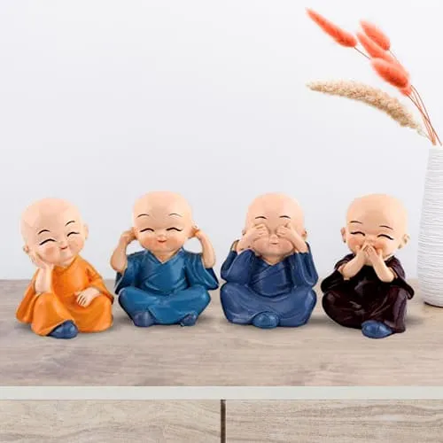 Lovely Four Monk Buddha Autographix Statue