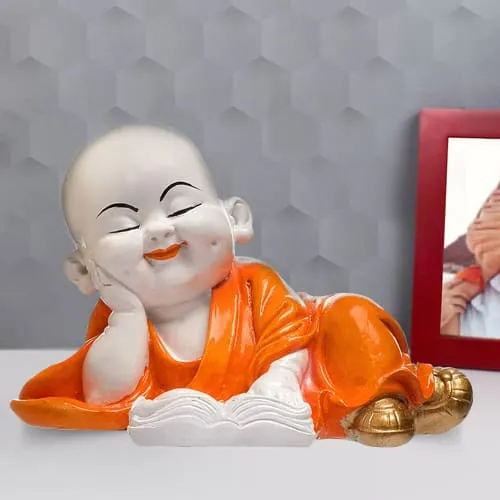 Admirable Gift of Monk Buddha Reading Book Polyresin Showpiece