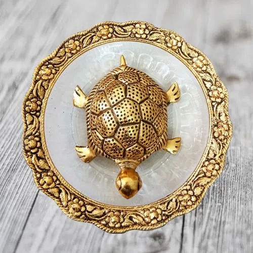 Pious Feng Shui Metal Tortoise on Plate for Maximum Age Stability  N  Determination