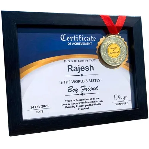 Eye Catching Personalized Certificate of Best Boyfriend with Medal