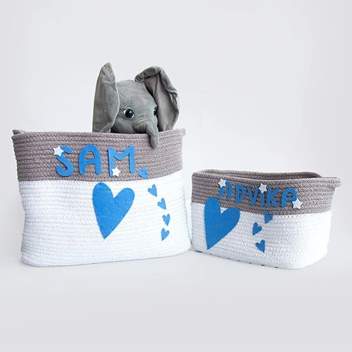 Pure Cotton Doodle Hearts Storage Basket Set