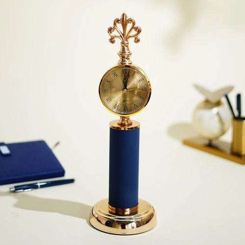 Classic Navy Blue Leather Clock