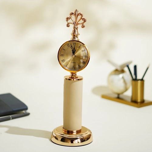 Chic Leather Beige Desk Clock