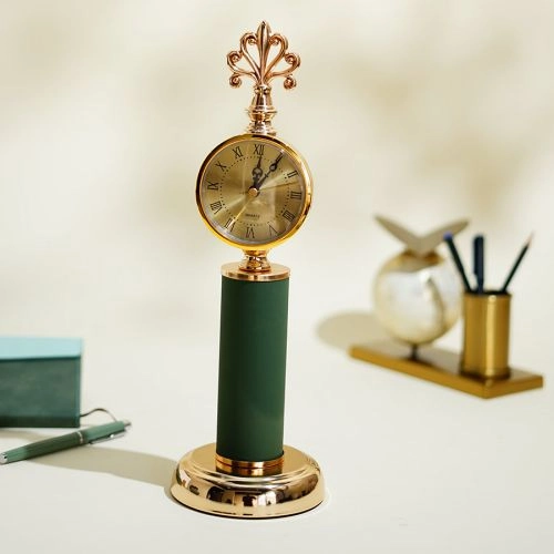 Timeless Green Leather Table Clock