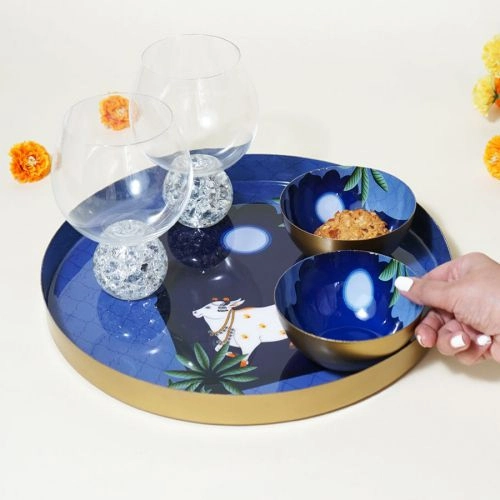 Blue Bowl  N  Tray Gift Ensemble