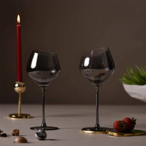 Stylish Pair  Smokey Wine Glasses