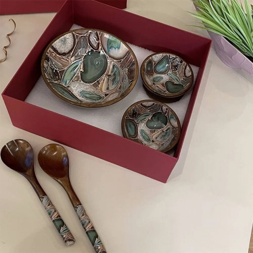 Stylish Wooden Agate Salad Bowl Gift