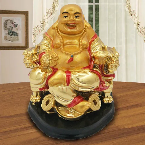 Classic Golden Laughing Buddha with Touch of Good Luck