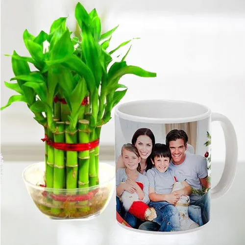 Lovely Personalized Coffee Mug with Two Tier Bamboo Plant