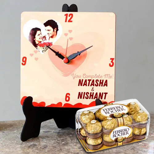 Special Personalized Photo Table Clock with Ferrero Rocher Chocolates