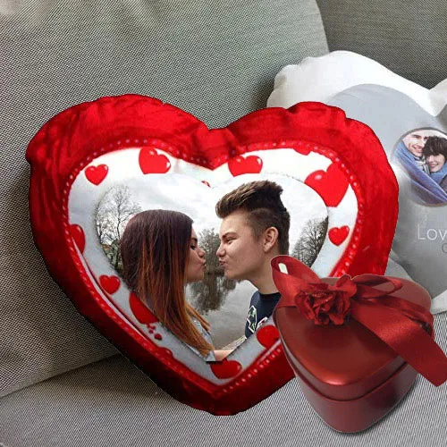 Stylish Heart Shaped Cushion with Tin Box