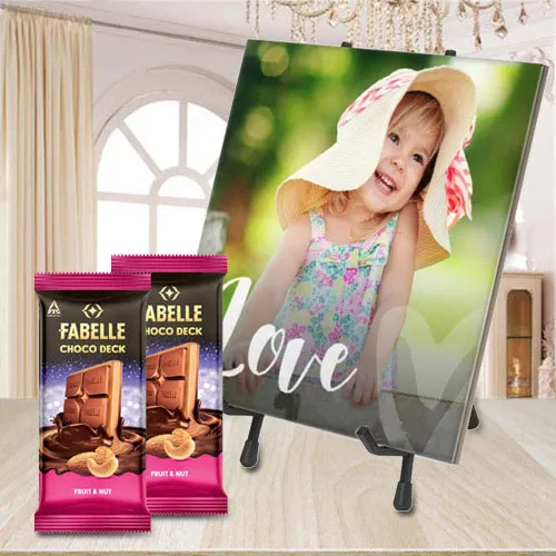 Standard Personalized Photo Tile with ITC Fabelle Twin Chocolates