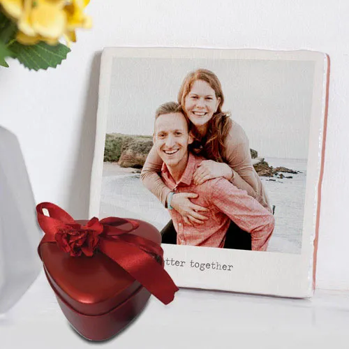 Stylish Personalized Photo Tile with Heart Shape Hand Made Chocolates