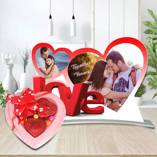 Exclusive Heart Shaped Photo Frame with Homemade Chocolates