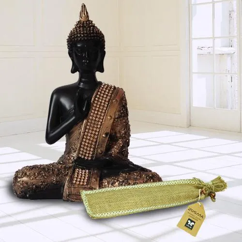 Pious Meditating Lord Buddha Idol N Incense Stick in Ash Catcher