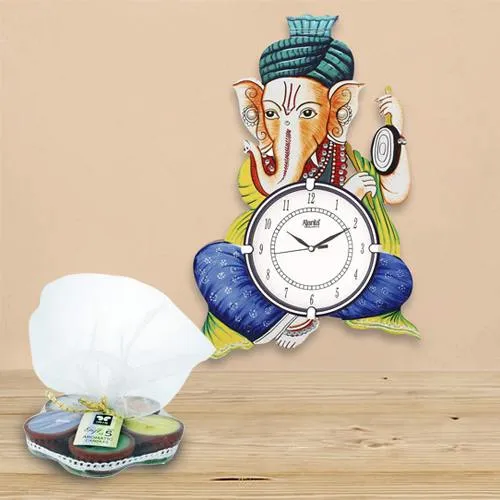 Wonderful Ganesha Wooden Wall Clock N Iris Aroma Candle
